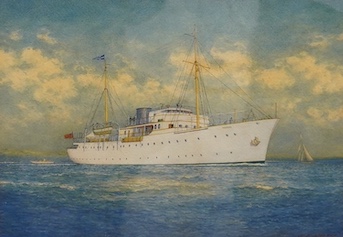 A. E. Morris (19th. C), watercolour, Motor yacht, Torpoint Mosquito sailing club, signed, 25 x 35cm, gilt framed. Condition - fair